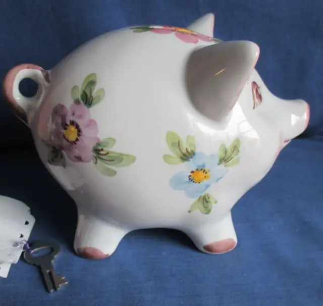 Sparschwein Porzellan geblümt mit Schloß und Schlüssel Spardose
