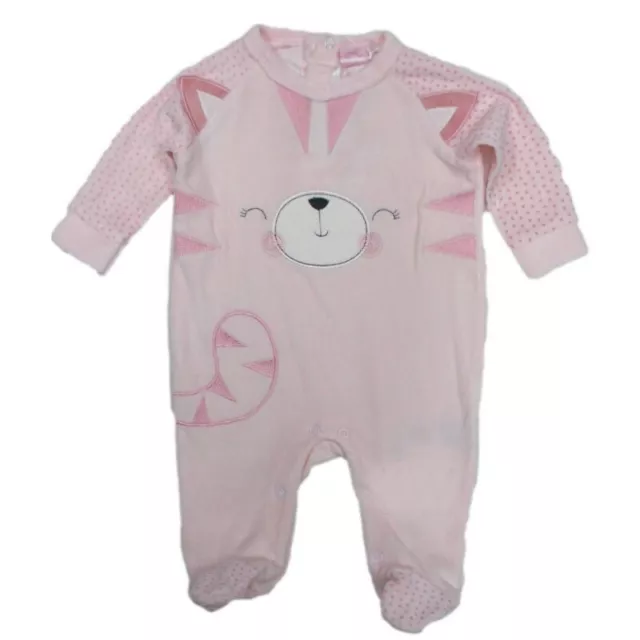 Baby Girls Pink Cat Velour Babygrow 0-3, 3-6, 6-9 Months. Sleep wear