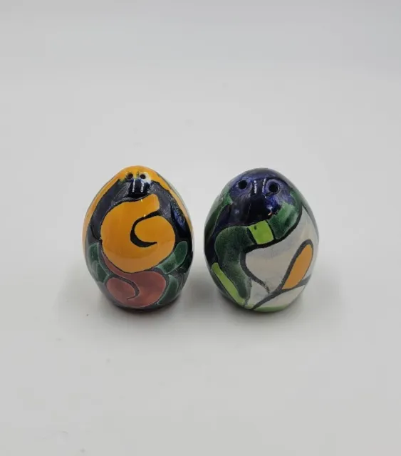 Small Colorful Handpainted Talavera Mexico Egg Shaped Salt & Pepper Shakers