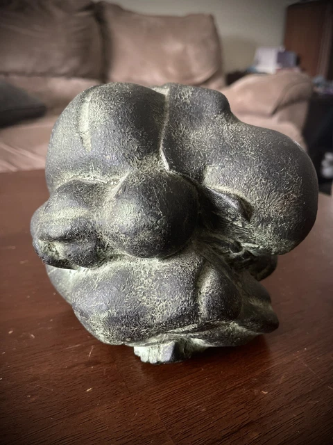 Weeping Buddha Ball Statue Wood Sculpture Crying Worry 6in