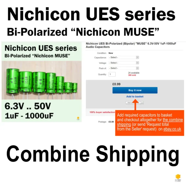 Condensateurs audio bipolaires Nichicon UES « MUSE » 6,3 V-50V 1-1000uF ** Stock britannique ** 2
