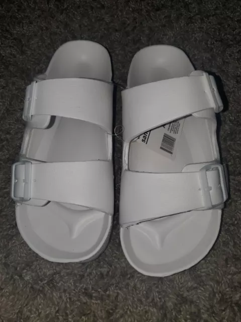 Women's Double Buckle Waterproof Sandal Slides Rubber White Size 9/10 Large