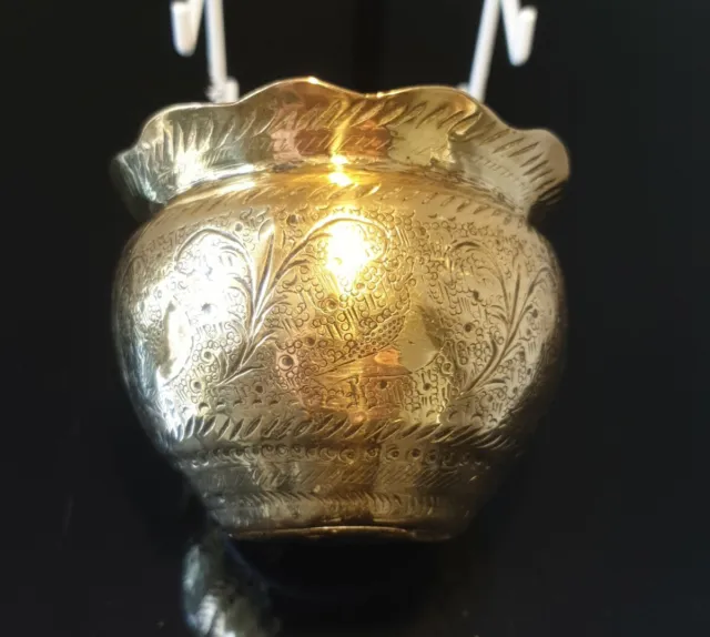 Stunning Antique Indian / Persian 19th C Brass Pot Bowl Vase Highly Chased