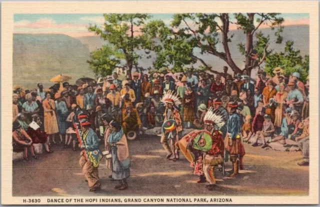 1940s GRAND CANYON Fred Harvey Linen Postcard "DANCE OF THE HOPI INDIANS" H-3630