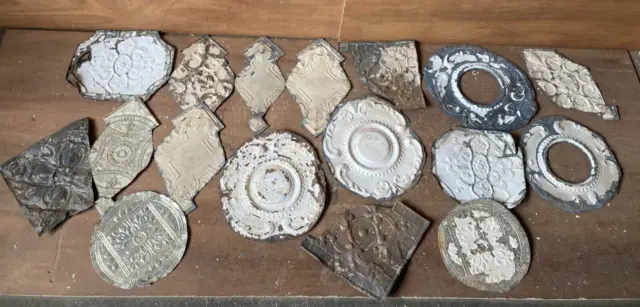 15 sq ft  Antique Tin Ceiling Pieces Shabby Tile Chic VTG Crafts 77-23A