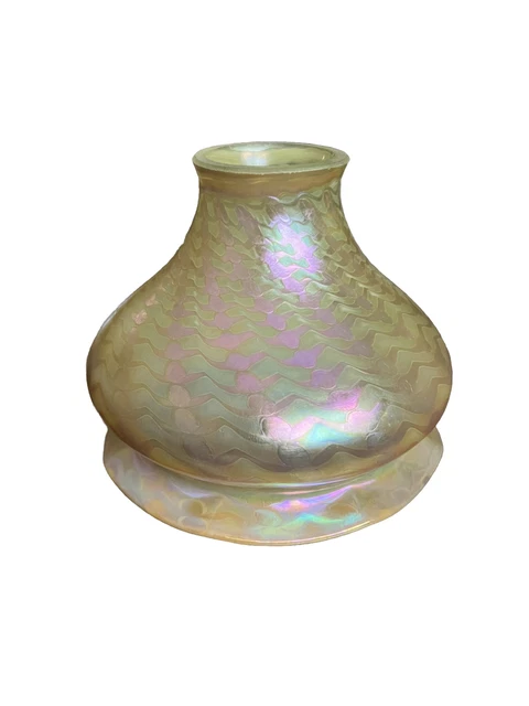 Beautiful Antique Loetz Green Gold Iridescent Uranium Glass Light Lamp Shade