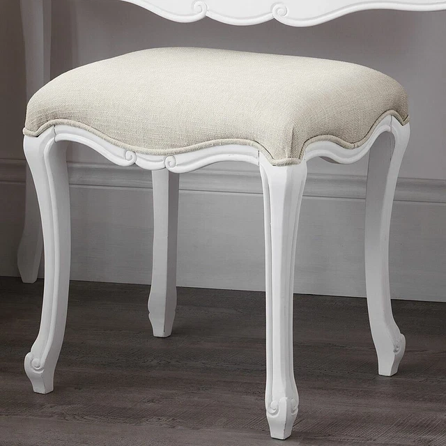 Juliette Shabby Chic White Upholstered Stool.Dressing Table Stool.ASSEMBLED