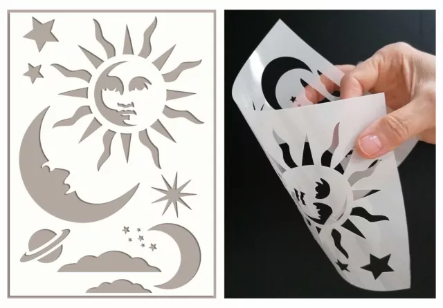 Sun Stencils Moon Stars Clouds Painting Wall Furniture Wood Reusable Crafts QU66