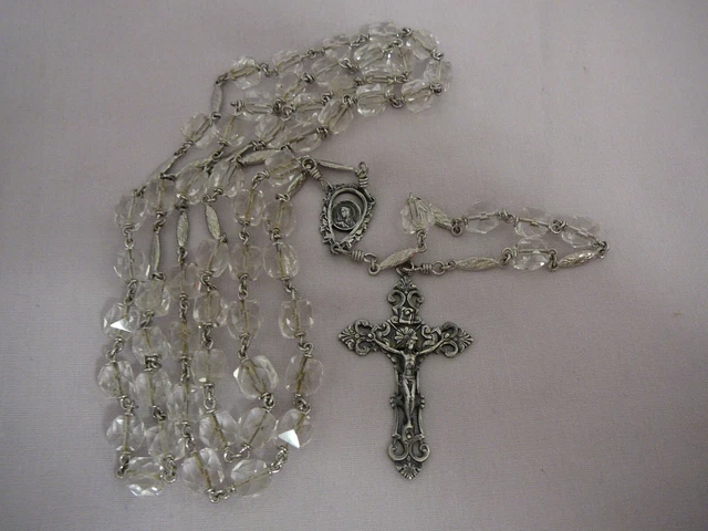 Vintage Gloria Sterling Rosary Cut Crystal 59 Beads/29 1/2''--74,5Cm!!!