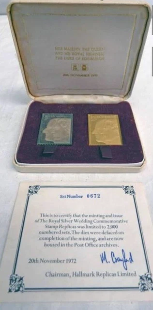 1972 Royal Silver Wedding Replica Stamp Issues In 22ct Gold And Silver