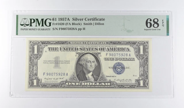 PMG 68 EPQ $1 1957-A U.S. Silver Certificate FR#1620 (FA Block) *7239