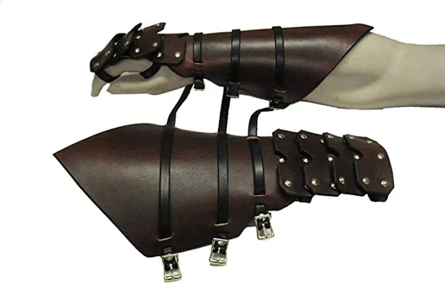 Médiéval Cuir Gantelets Bras Guards Viking Long Main Gants pour Hommes -bracers