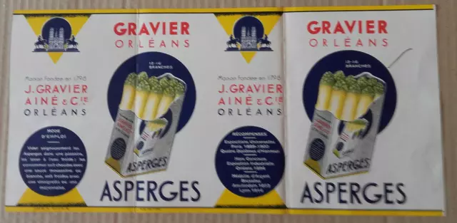 1 ETIQUETTE ANCIENNE De Boîte d'asperges Gravier Orléans 1946