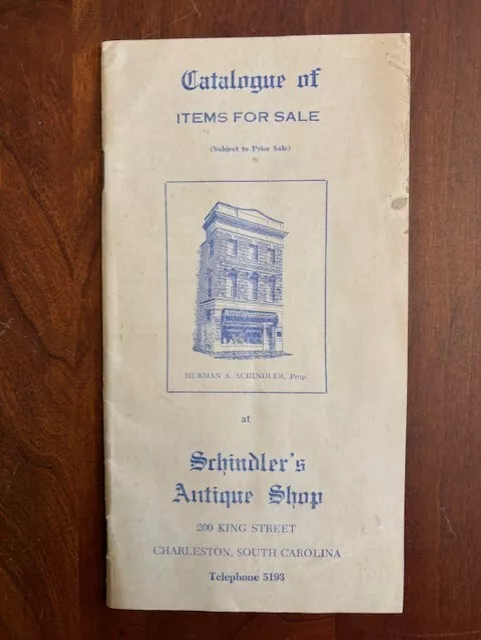 Vintage Schindler's Antique Shop Catalogue, King St. Charleston, South Carolina