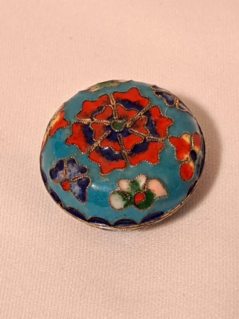 Vintage Cloisonne Floral Enamel & Brass Trinket Box