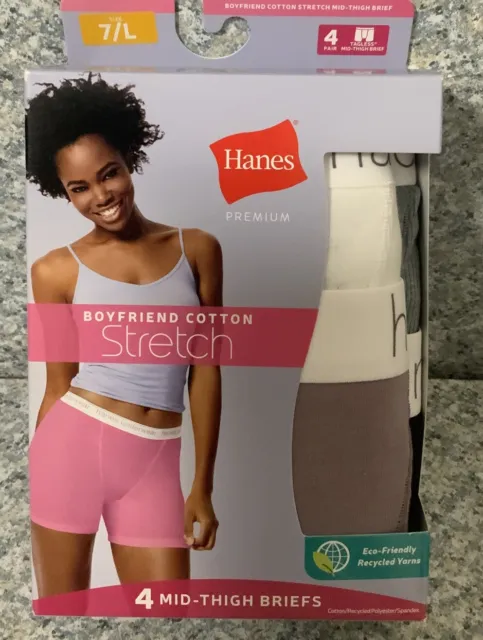 Hanes Women's Premium Boyfriend Ring Spun Cotton Stretch Mid-Thigh Briefs  4-Pack 
