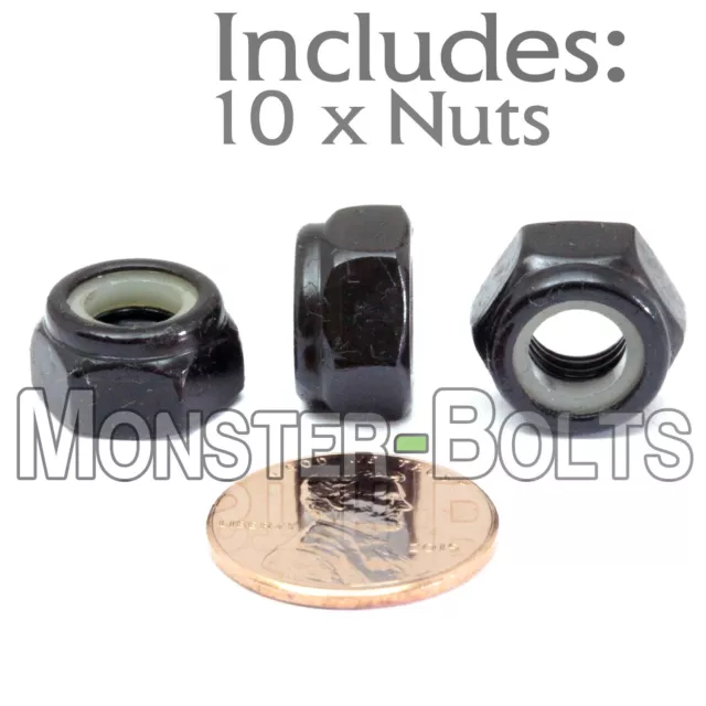 M8-1.25 / 8mm - Qty 10 - Nylon Insert Hex Lock Nut DIN 985  Class 8 Steel Blk Ox