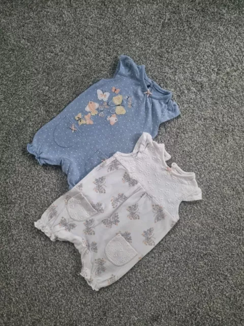 George Baby Girls Outfit Bundle Newborn Rompers Blue White Floral Frills X