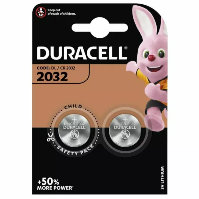 2 piles boutons neuves sous blister CR2032, 3V, lithium (marque Duracell)