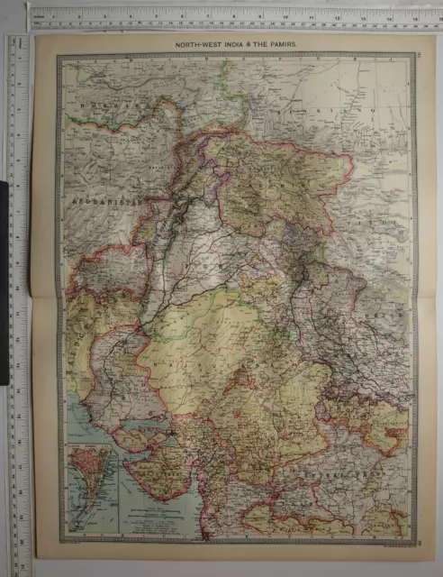 1904 Antique Map North West India & The Pamirs Afghanistan Kashmir Punjab