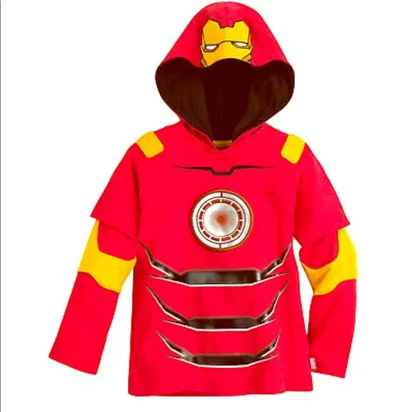 Disney Store Marvel Iron Man Costume Boy Pullover Hoodie Shirt Size 7/8