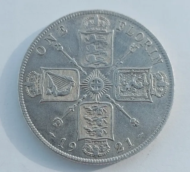 1921 King George V Silver Florin Two Shilling Coin Very Nice Collectable Coin 3
