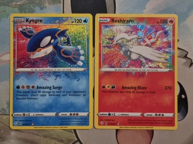 Pokemon Shining Fates bundle kyogre 021/072 Reshiram 017/072 Holo Amazing Rare