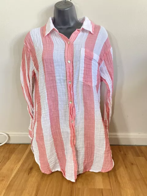 Rails Jaylin Playa Stripe Shirt Button Down Linen Size L Pink Beach Lightweight