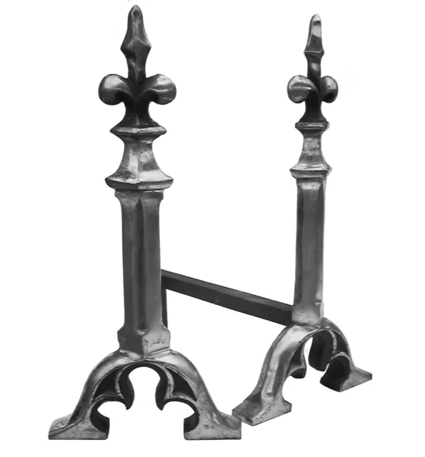 23" Height Polished Gothic Cast Iron Firedogs