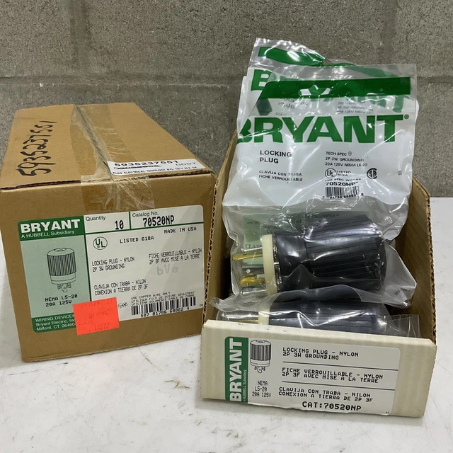 Hubbell Bryant 70520Np Locking Plug 2P 3W Lot Of 10 373