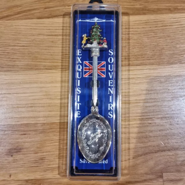 Exquisite Souvenirs Silver Plated Spoon - Made In Britain - Merry Christmas Tree