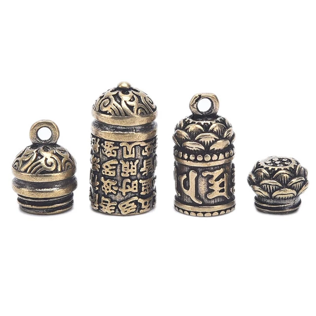 Brass Buddha GuanYin Sutra Cylinder Pendant Keychain Pill Box Medicine CaseY-wf