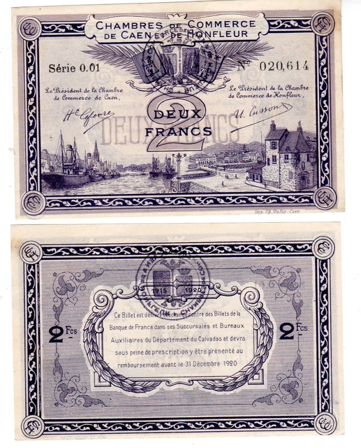France Chambre De Commerce Honfleur Caen 2 Franc 1915 1920 Necesssite Quasi Neuf