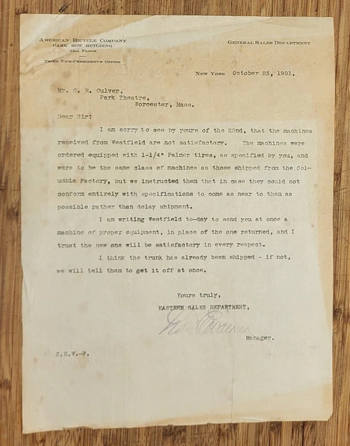 1901 Letterhead New York City American Bicycle Company 2