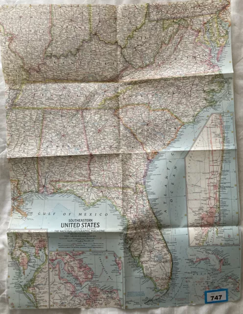 1958 Vintage Map of Southeastern United States