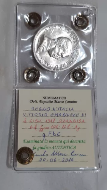 2 Lire Argento 1917 Quadriga Briosa Rara Qfdc Periziata V.e.iii Regno D'italia 2