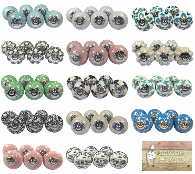 Ceramic knobs in sets of 6. Cupboard door knobs, drawer pulls.
