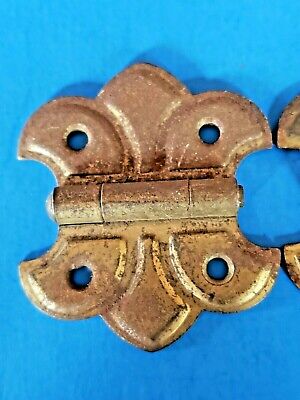 Cabinet Hinges Vintage Originals Flush Mount Butterfly Style Worn Plating Pair 2