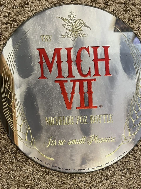 Vintage Original MICHELOB MICH VII BEER Round Mirror Sign Anheuser-Busch 7oz