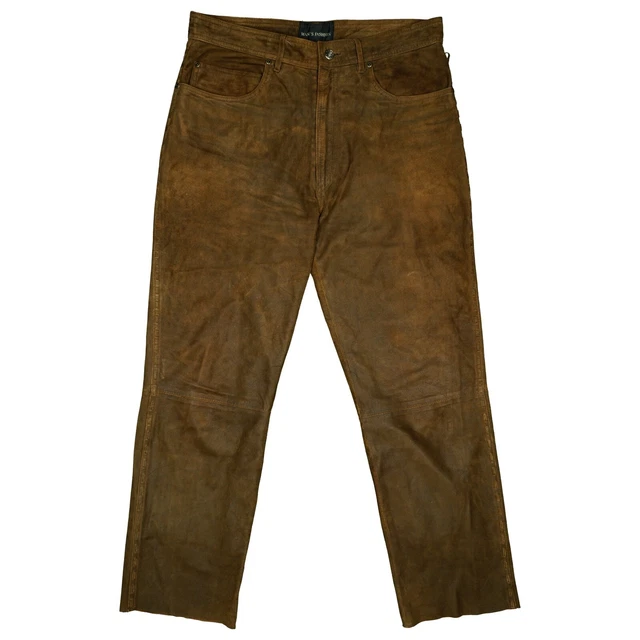 Authentic marron pantalon western en cuir suédé pour homme