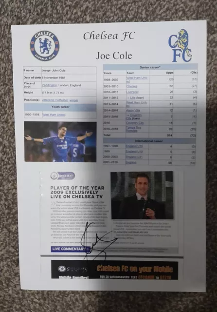 Signed Piece Of Ex Chelsea/England Footballer Joe Cole.