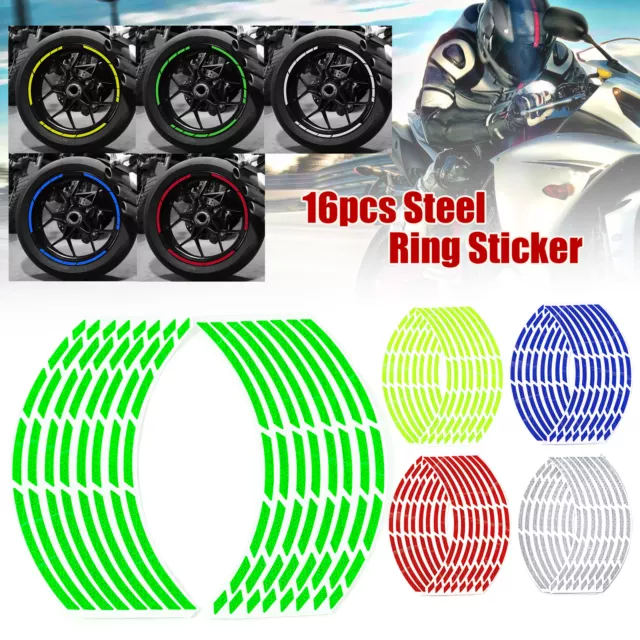 16pcs 17"-19" Car Motorcycle Wheel Tire Sticker Reflective Rim Strips Tape Decal