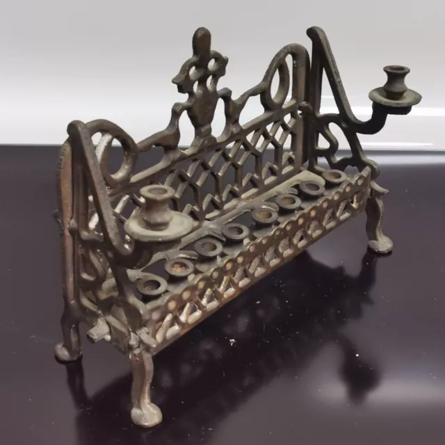 Antique Poland 1900's Judaica Bronze Menorah Hanukkah Lamp Heavy 10 Arms Rare