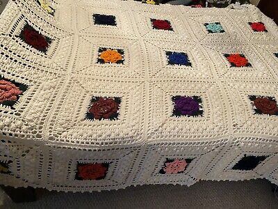 Grandma-made hand-knitted crocheted king-sized blanket very old and soft - great