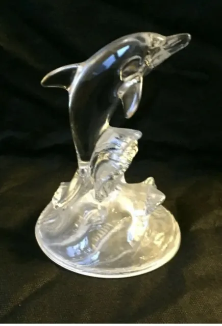 LEAD CRYSTAL ART GLASS LEAPING DOLPHIN MADE IN FRANCE 6 in. h x 4.5  in x 4 in. 2