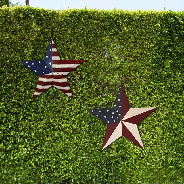 Metal American Flag Barn Star Decor Patriotic Mounted 3D Wall Art July 4th 12" 2