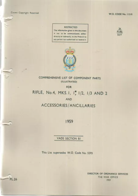 Army Pamphlet Comprehensive List  Component Parts Illus Rifle N04 Mks 1 1/2 Etc