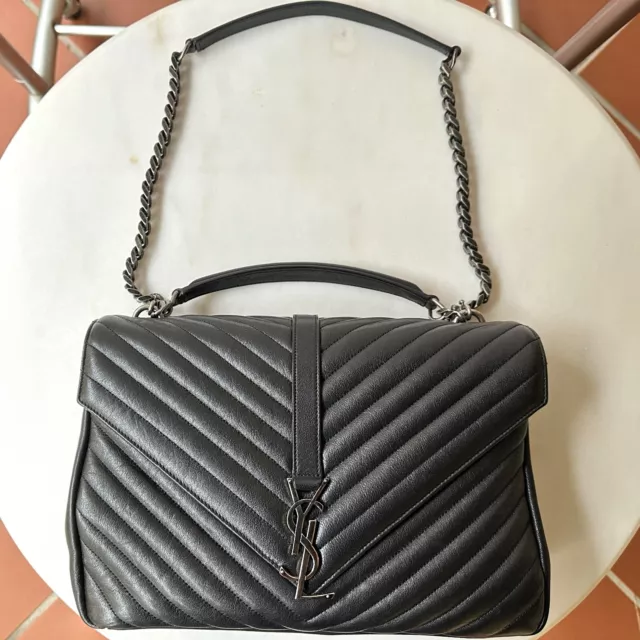 Saint Laurent College Large Chain Bag In Quilted Leather