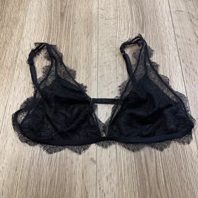 Victoria's Secret Bralette Bra Plunge X-Large Lace Triangle Cups Black