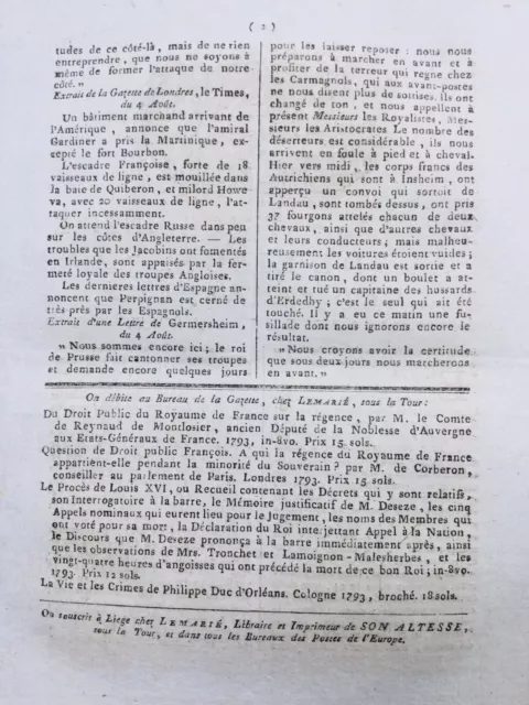 Angers en 1793 Chouans Armée Chrétienne Quiberon Pont de Cé Liège Presse Belge 3